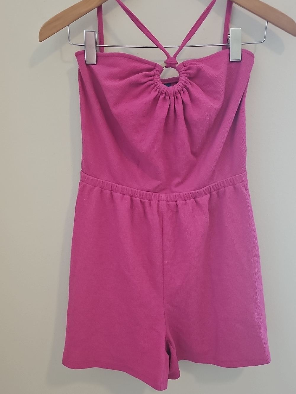 Old Navy Halter Ring Neck Romper Womens Size S Pink Textured Summer Pockets
